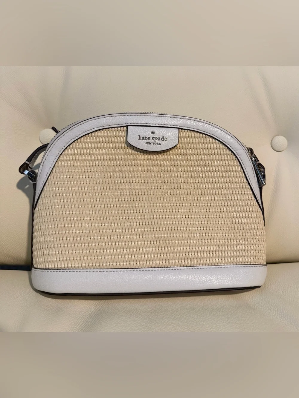 kate spade Cream Woven and White Trim Dome Crossbody